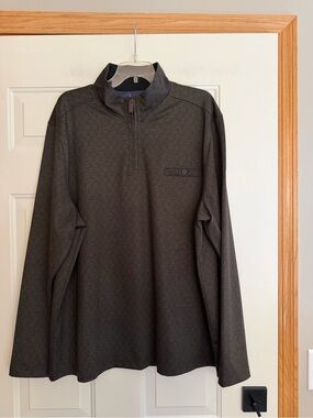 New men’s Nicoby earthy brown grey grid structured 1/4 zip pull over shirt. 2X